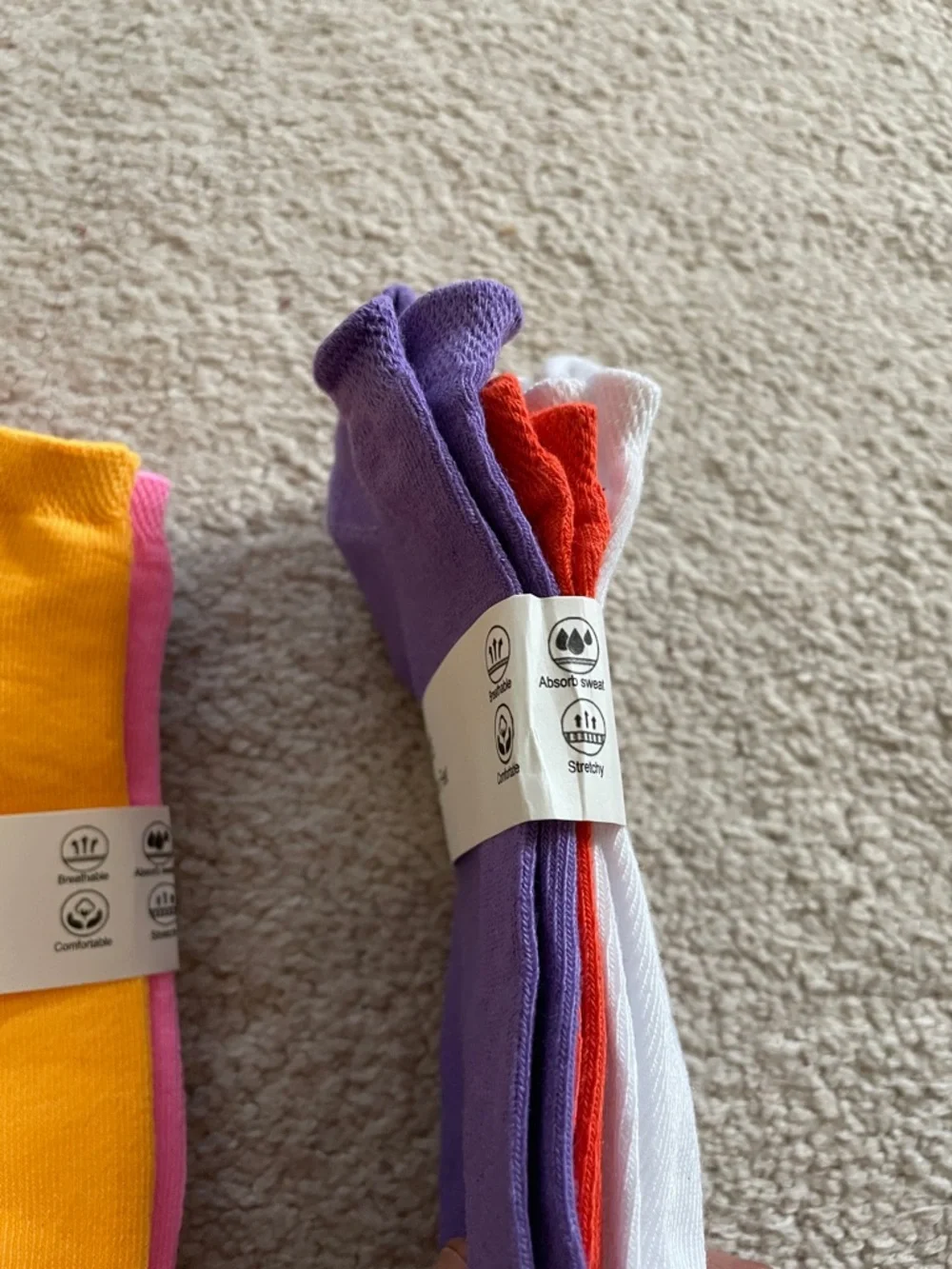 Pack of Colorful  Socks - Yellow, Purple, Red, Pink, Blue